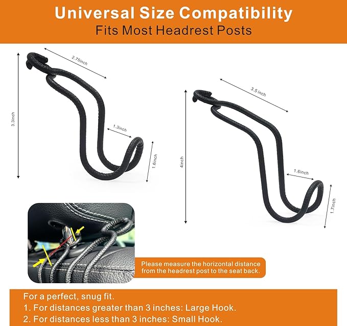 Idefair Car Headrest Hooks, 4 Pack Universal Car Hooks for Bag Purse Groceries, Heavy Duty Car Seat Back Storage Organizers Holds Up to 60LBS/Per Hook - Black Leather/2S+2L