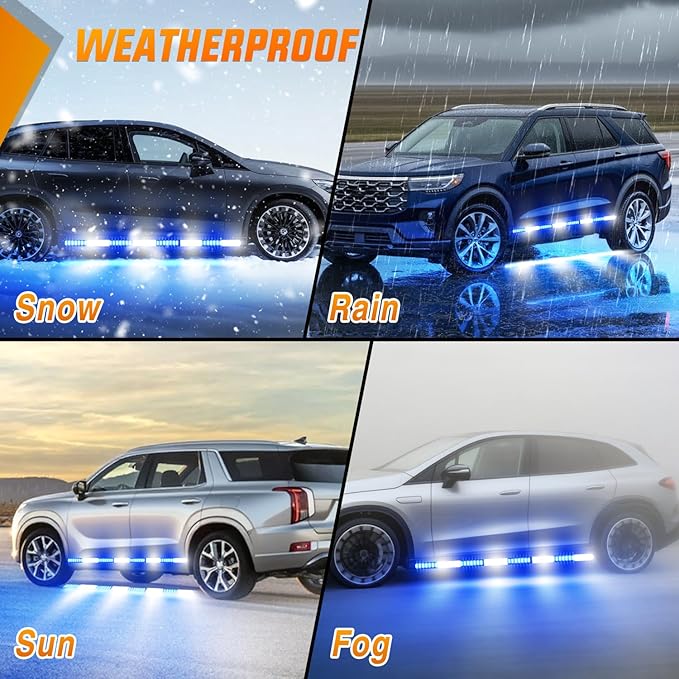Nilight 2PCS 70 Inch Emergency Strobe Light Strip with Controller 864 LED Blue White Running Board Lights Flexible Side Flashing Warning Caution Safety Waterproof for Truck Construction Pickup