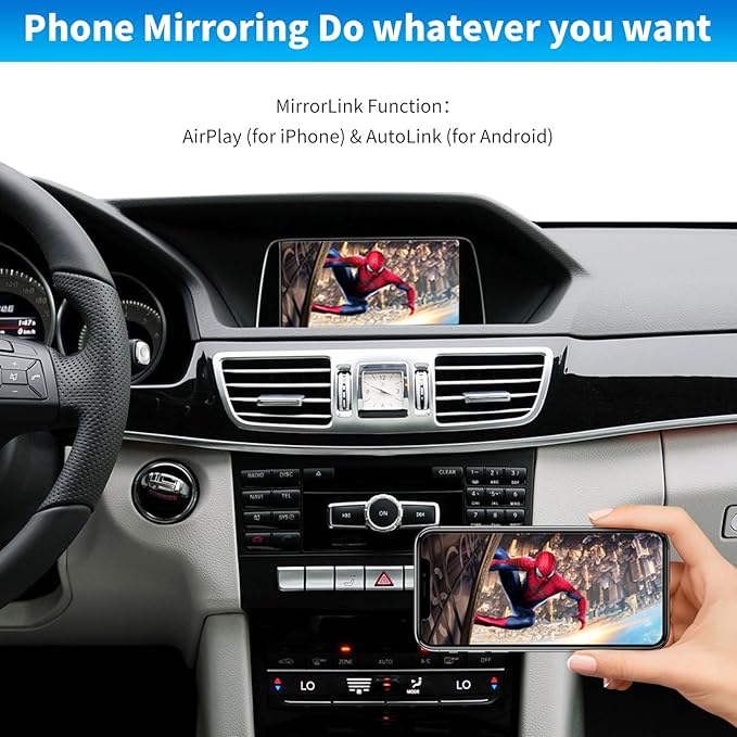 Road Top Wireless CarPlay & Android Auto Retrofit Kit for Mercedes-Benz E-Class W212 E Coupe C207 2012-2015, NTG4.5/4.7 System, CarPlay Interface Decoder, MirrorLink, Backup Camera, OEM Knob Control