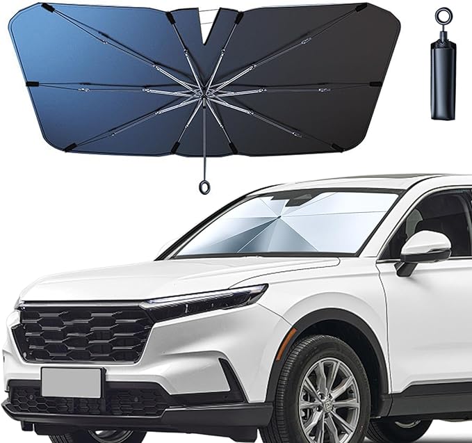 JDDRY Car Front Windshield Sun Shade with Pull Cord, Umbrella Sun Shade for Large SUV (145x80cm/57x31.5)
