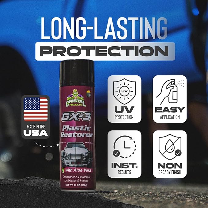 GX-3 Plastic Restorer – Black Plastic Restorer for Cars & Automotive Trim Restorer – Interior Car Cleaner & Exterior Faded Plastic, Vinyl & Rubber Renewer with Aloe Vera 4PK (14 fl oz)