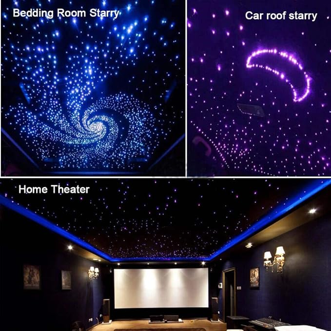 AZIMOM 16W Sound Activate Starlight Headliner Kit 300pcs 0.03in 6.5ft, Fiber Optic Starlight Light Music Mode Remote APP Control Car Use Home Star Ceiling Headliner Lighting Decoration