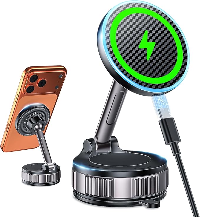 ILOUYU iPhone Car Mount Charger [15W Fast Wireless Charging, 120+ LB Strongest Suction & 2800gf Strongest Magnetic] 360° Adjustable Car Phone Holders for Your car, for iPhone 17 16 15 14 13 12 Series