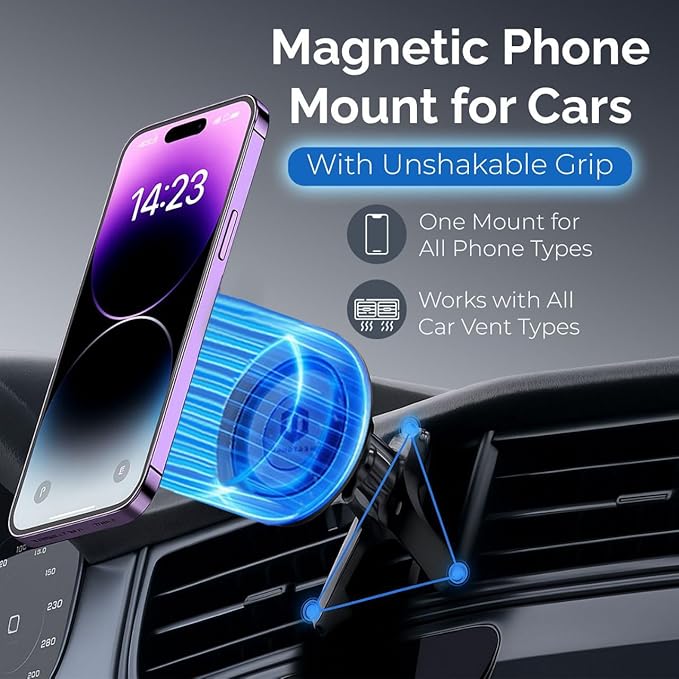 MagSafe Car Mount, Magnetic Car Phone Holder for Vent & Dashboard, 360° Rotating Magnetic Phone Mount for Car Compatible with iPhone 16/15/14/13/12 Pro Max & Android, Military Grade