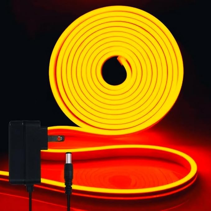 iNextStation 12V Orange LED Strip Lights 16.4FT, Flexible Silicone Neon Rope Light with Power Adapter, Waterproof, Cuttable, Dimmable & Linkable, LED Lights Strip for Bedroom, Kitchen(with Plug)