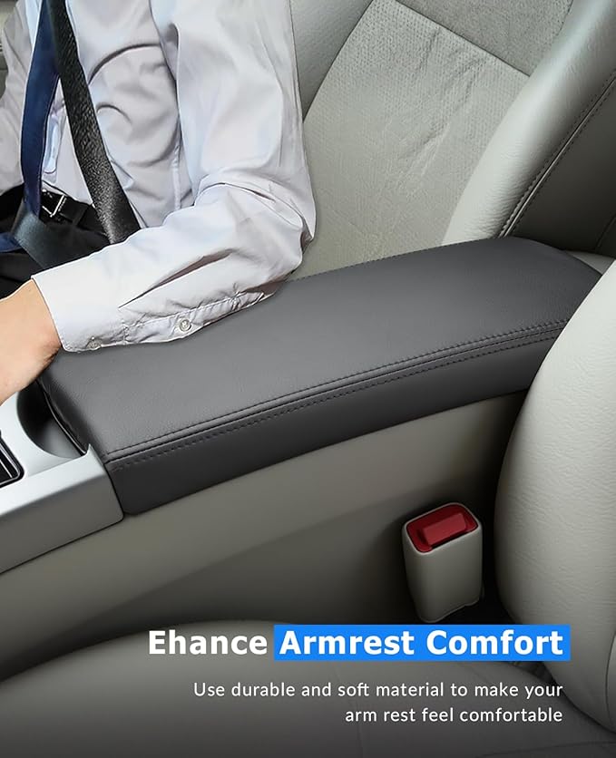 INTGET Center Console Cover for Toyota Prius Accessories 2004 2005 2006 2007 2008 2009 Leather Middle Armrest Cover Car Interior Arm Rest Lid Protector (Black Stitches, Skin Only)