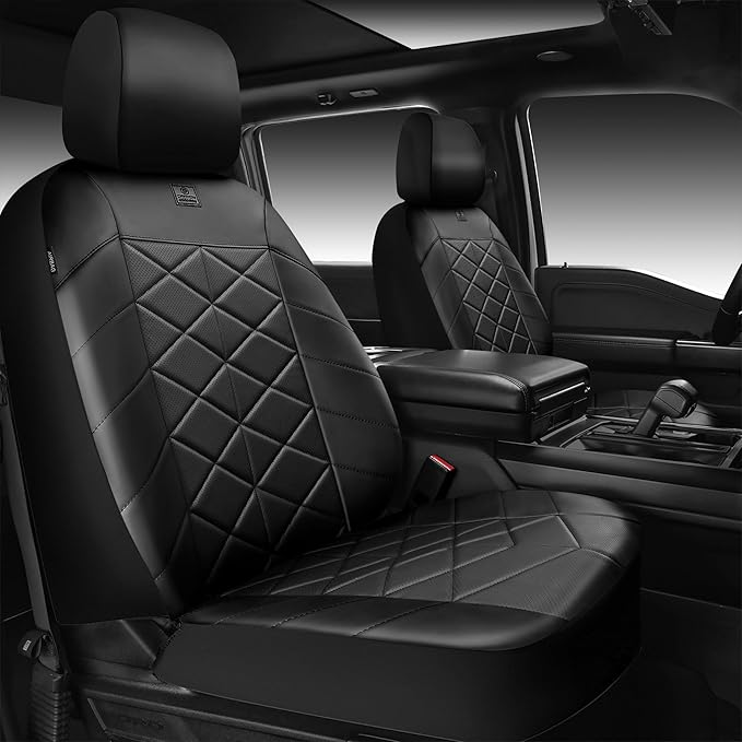 CAR PASS Leather Seat Covers Memory Foam, Waterproof Faux Leather Car Seat Covers Front Seats, Universal Fit for Cars, SUV, Trucks, Luxury Comfort Breathable, Thick 3D Foam Faux Leather All Black