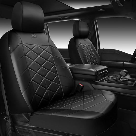 CAR PASS Leather Seat Covers Memory Foam, Waterproof Faux Leather Car Seat Covers Front Seats, Universal Fit for Cars, SUV, Trucks, Luxury Comfort Breathable, Thick 3D Foam Faux Leather All Black