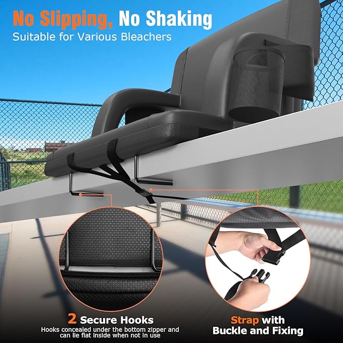 Suteck Dual-Side Heated Stadium Seats with Back Support, Wide Portable Stadium Chair, Foldable Bleacher Chair W/USB 3-Level Heating, 5 Storage Pockets for Outdoor Bleachers Camping Games