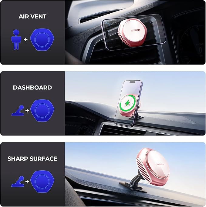 JOYMASS for MagSafe Car Mount Charger, 15W Fast Charging Magnetic Wireless Car Charger Phone Holder Mount Fits iPhone 15 Pro Max Plus 14 13 12 Mini MagSafe Case - Pink