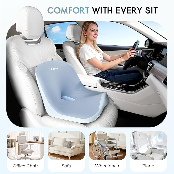 Car Seat Cushion and Lumbar Support Pillow, Larger Memory Foam Seat Cushion, Ergonomic L-Shaped Design Cushion for Back Pain Relief, Non-Slip Driving Cushion for Car, Office, Truck, Wheelchair-Blue