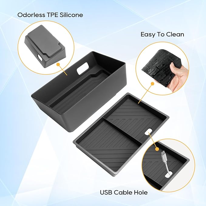 LFOTPP Center Console Organizer for 2025-2026 GMC Yukon (Elevation/AT4) 2PCS Armrest Storage Box Tray ABS Materials& TPE Wirless Mats Storage Box- Only Compatible with Console Without Cover