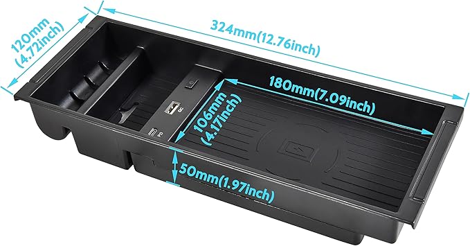 KEWISAUTO F150 Center Console Organizer with Wireless Charger, USB-A USB-C Center Console Tray Fast Wireless Charger for 2009-2020 2021 2022 2023 Ford F-150 F150 Accessories
