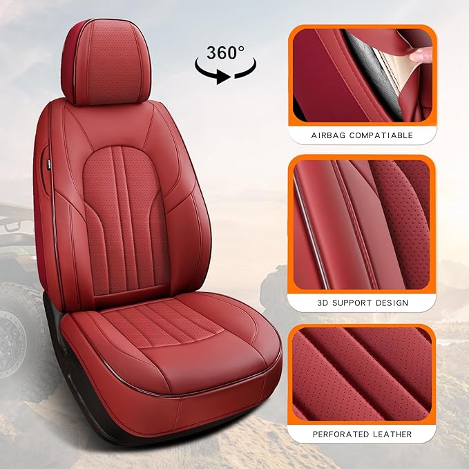 Car Seat Covers,Car Seat Protector Waterproof,Seat Covers Front Set, Car Seat Protectors,Automotive Seat Covers Fit for Most Cars Wine Red