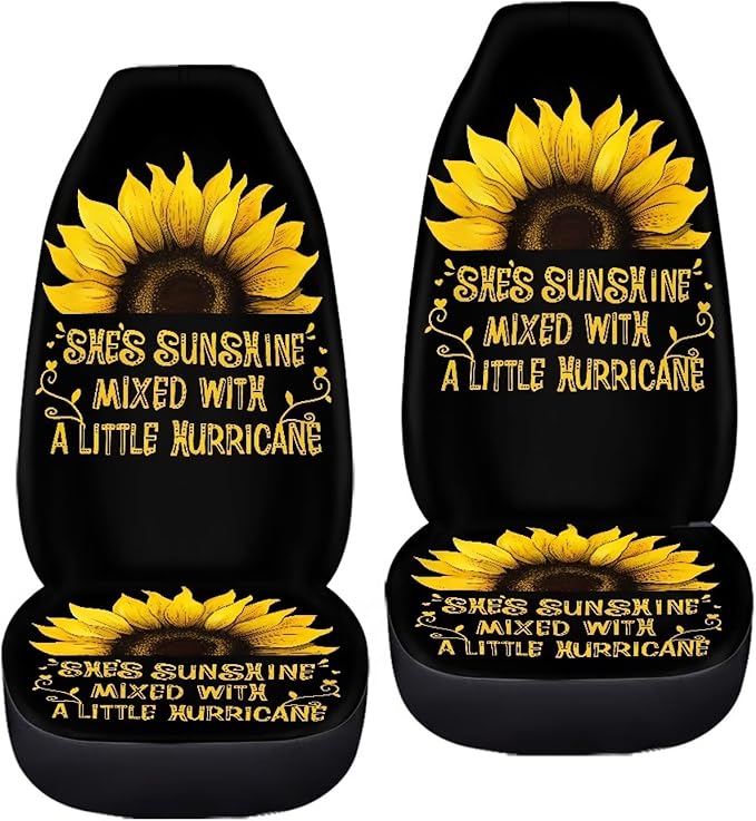 BIGCARJOB Sunshine Sunflower Car Seat Cover Full Set Universal Car Interior Accessories Set Sunflower Print Auto Interior Seat Protector Saddle Blanket for Women Gifts