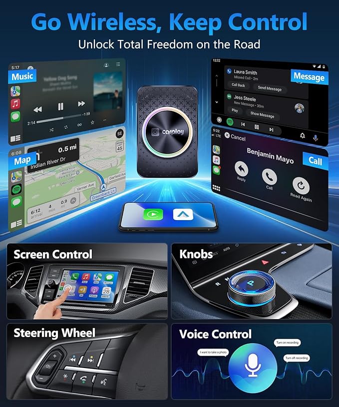2026 CarPlay Wireless Adapter, Android Auto AI Box, Turn Car Screen into TV (Stream Netflix/YouTube), Plug & Play Magic Video Dongle, Support TF Card, Bluetooth 5.1 + WiFi Connectivity