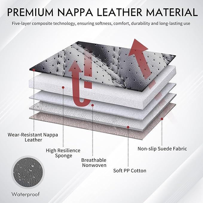 Huidasource Tacoma Front&Back Seat Covers, Gray Leather Car Seat Cushion Cover Accessories Fit for 2016-2023 Double & Crew Cab Toyota Tacoma SR SR5 Limited TRD Sport/Pro/Off Road(Full Set/Gray)