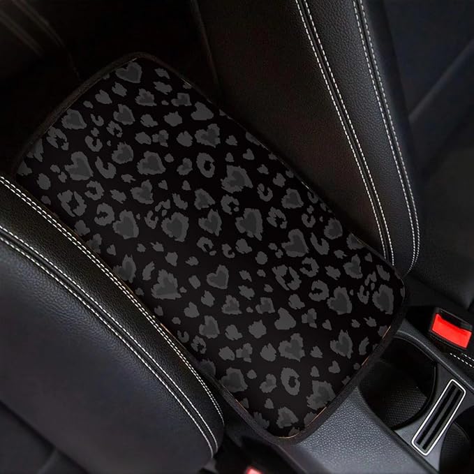 Dreaweet Black Leopard Print Car Armrest Cover Stylish Auto Center Console Cushion Pad Universal Cars Center Console Covers