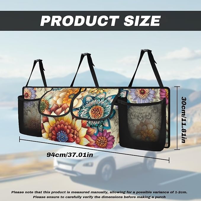 Mexican Dahlias Backseat Trunk Organizer for Car Mandala Flowers Trunk Storage Bag with Extra Storage Space for SUVs,Trucks,Vans