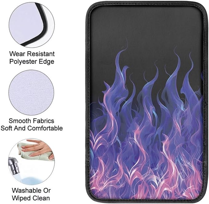 Dreaweet Purple Flame Car Armrest Cover Universal Car Accessories Center Console Pad Scratch-Resistant Universal Arm Rest Cover for SUV Truck Sedan