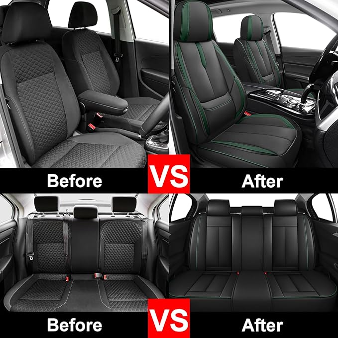 Fit for 98% of Mercedes Benz Car Seat Covers, Premium Nappa Leather Seat Cover, Fully Wrapped Protect Modern Style Seat Cover (5-Seat Standard, Black & Green)