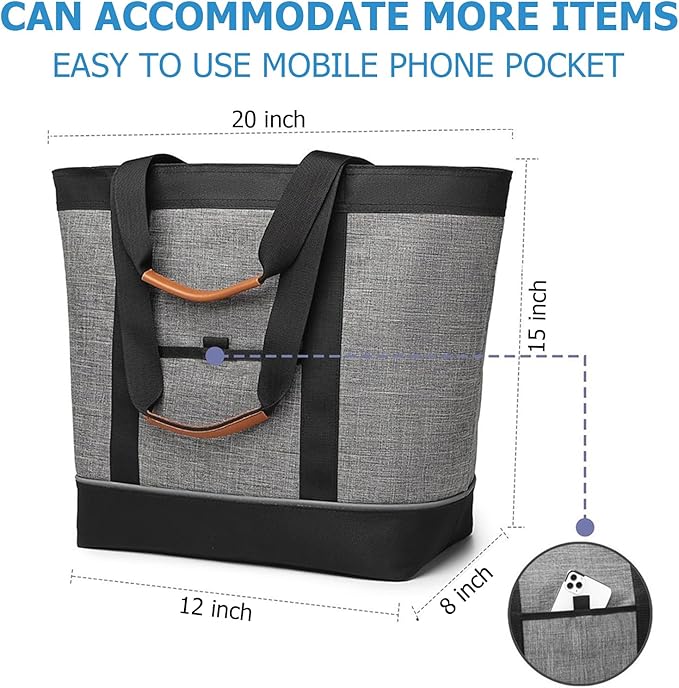 Insulated Cooler Bag Leakproof Thermal Insulation Collapsible Cooler Tote with Zippered, Reusable Cooler Bags