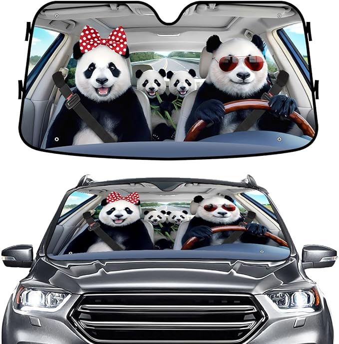 GENANY Panda Windshield Sun Shade for Car SUV Truck (55x30 Inches), Front Window Visor for Windows, Protector Blocks UV