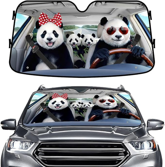 GENANY Panda Windshield Sun Shade for Car SUV Truck (55x30 Inches), Front Window Visor for Windows, Protector Blocks UV