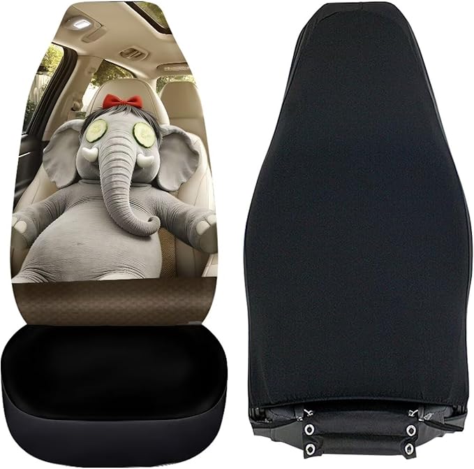 Elephant Car Front Seat Covers Set of 2 Funny Nonslip Car Seat Covers Front Seats Only Stretch Polyester Fabric Cover Cars Seats Covers Protector for Cars Sedans SUVs