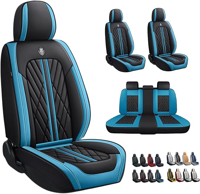 Premium Nappa Leatherette Car Seat Cover Set Custom Fit for Honda CR-V CRV 2000-2023 2024 2025 2026 Water-Proof Breathable Faux Leather Seat Cushion Protectors (Full Set 5 Seats,Black Cyan)