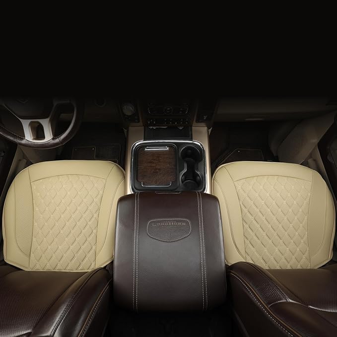 GIANT PANDA Bottom Seat Cover for Trucks&SUV, Front PU Leather Driver Seat Protector Fit for Chevy,Ram,Toyota,GMC,Ford F150 F-Series (2PCS-Beige)