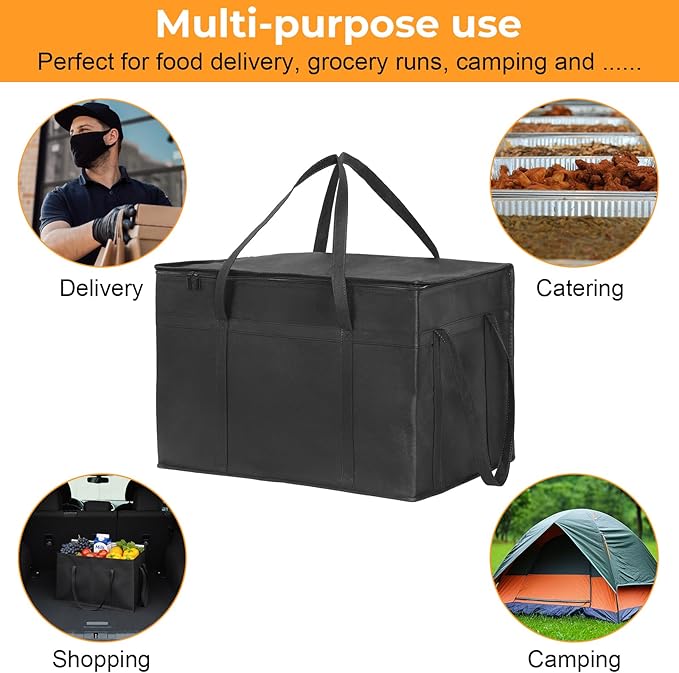 2-Pack 23" W x 15" H x 14" D Insulated Food Delivery Bag XXXL Large Capacity Thermal Cooler Bags for Grocery Shopping, Catering, Pizza Delivery, Rideshare, Travel, and Car Use