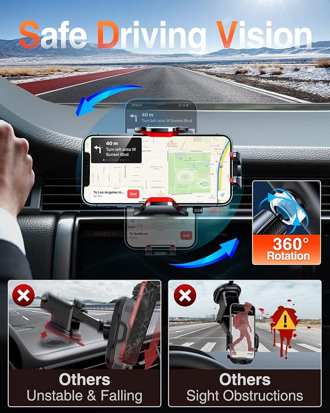 VANMASS Phone Holders for Your Car Ultimate Military-Grade Car Phone Holder Mount【Patent & Safety Certs】 Upgraded Shockproof Truck Air Vent Phone Mount for iPhone 17 Pro Max 16 Samsung Android,Red