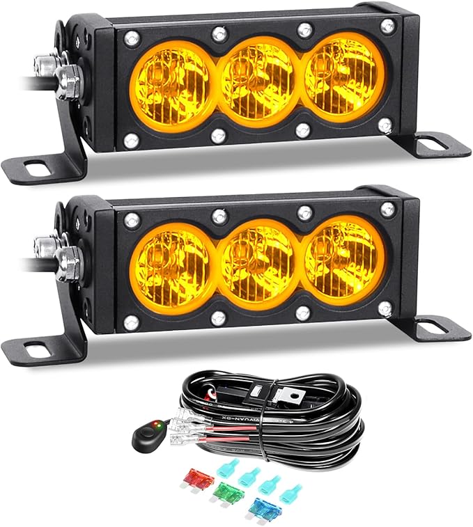 Willpower 2-Piece 6 Inch Single Row Amber LED Light Bar 30W Off-Road Light Bar Flood Beam LED Work Light Truck UTV 4x4 Cars SUVs ATVs Boats Fog Driving Light with Wiring Harness Kit