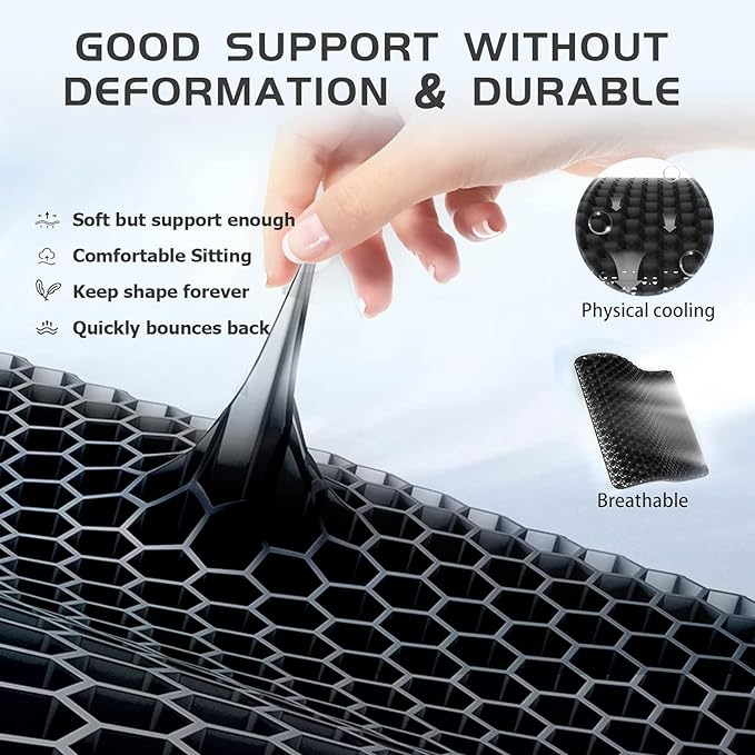 Gel Seat Cushion, Super Large (19x18x1.6inch) Gel Cushion Chair Pads with Non-Slip Cover for Home Office Car Seat Wheelchair, Soft Breathable Honeycomb Seat Cushion for Relieve Hip Pain