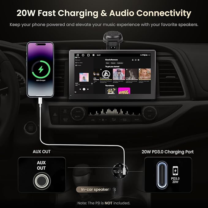 ATOTO P9 Car Cigarette Lighter, 12V/24V Compatible Car Charger, Automotive Cigarette Lighter Easy Install for Car