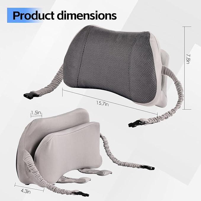 Lumbar Support Pillow for Office Chair and Car, Memory Foam Back Cushion Provides Lumbar Support to Relieve Back Pain, Ideal for Driving and Office Use (Gray)