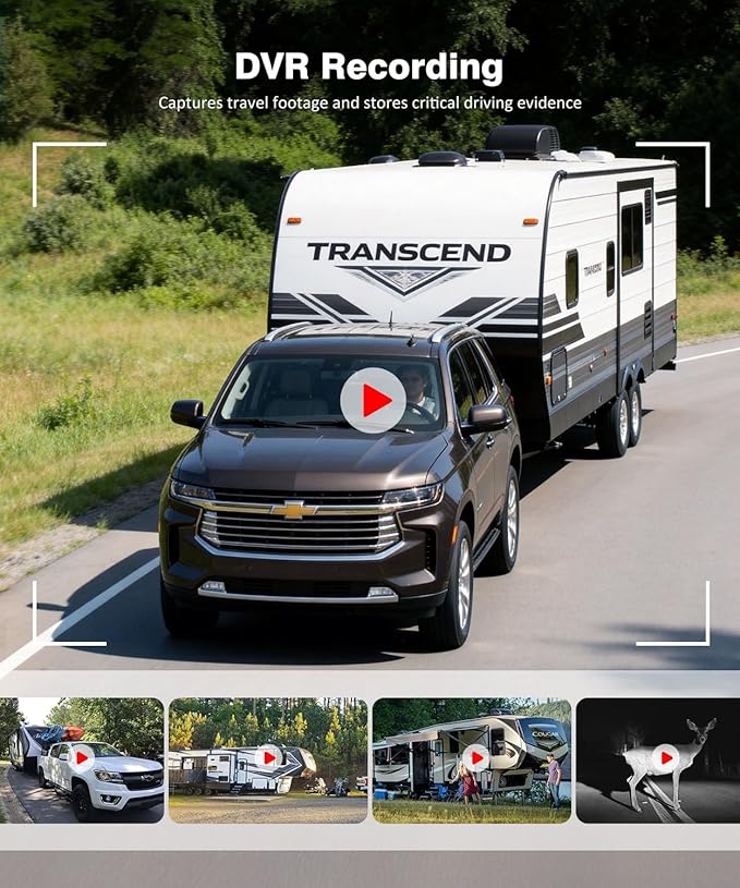 AUTO-VOX Wireless RV Backup Camera System: Rear and Side Coverage on a Large 7.2’‘ HD Monitor, Triple Split View, IR Night Vision, DVR Recording Back up Camera for RV,Travel Trailer,Motorhome,Camper