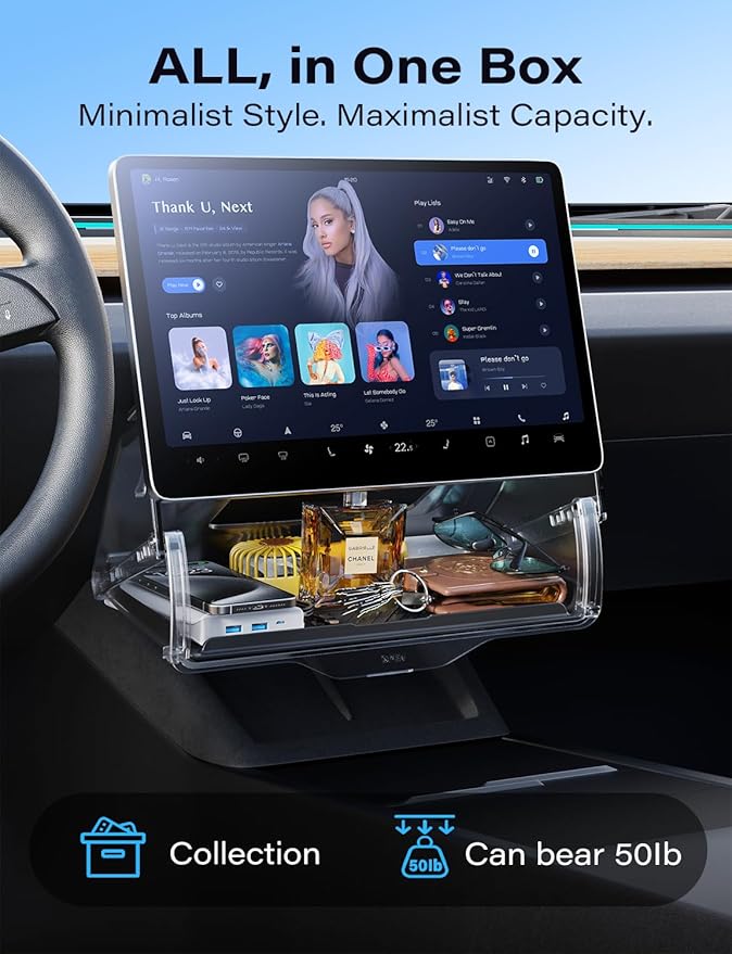 TAZENI Under Screen Storage Box Fit Model Y Juniper Model 3 Highland, Hiddenable Privacy Storage for Model Y 3 Accessories, Center Console Organizer for Model Y 2019~2026 & Model 3 2016-2026