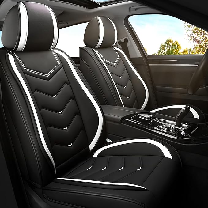 Car Seat Covers for Fiat 500 2012-2019, Premium Nappa Leather Car Seat Cover, Stylish Sport Seat Covers， Automobile Seat Cover Sets.(Standard 2 Seats/Black White)
