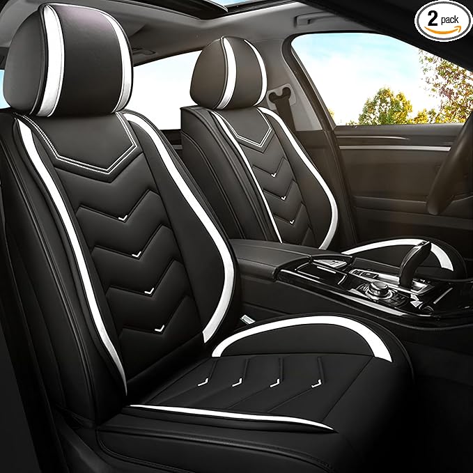 Car Seat Covers for Jeep Grand Cherokee L 2021-2026, Premium Nappa Leather Car Seat Cover, Stylish Sport Seat Covers， Automobile Seat Cover Sets.(Standard 2 Seats/Black White)
