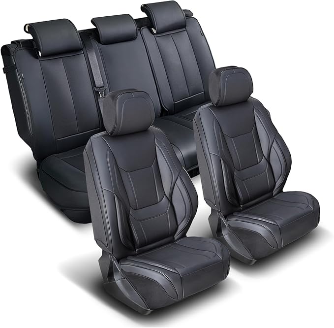 Coverland Custom Fit Car Seat Covers for SUV Compatible with [2006-2015 Toyota RAV4] Premium Car Seat Cover Water Resistant Leather Non-Slip Interior Protector [Full Set Black - Size Chart X80]