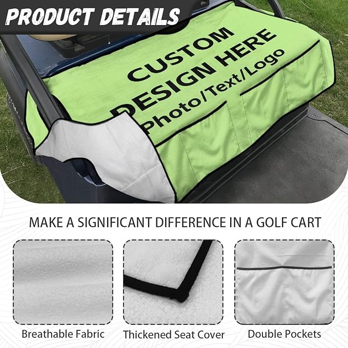 Biyejit Golf Cart Seat Covers with 4 Pockets Golf Cart Seat Towel Blanket Fits 2-Seat Golf Carts, Golf Cart Accessories