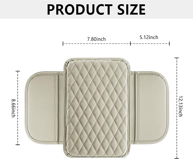 Upgraded Car Center Console Cover,Microfiber Leather Car Armrest Cover Cushion with 2 Storage Bags,Universal Cars Armrest Storage Box Cars Interior Accessories for Most Vehicles (Light Beige)