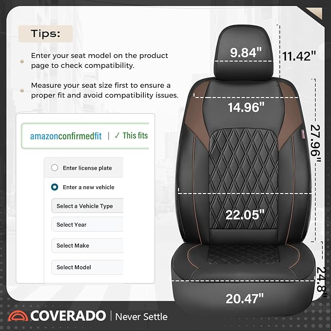 Coverado Leather Seat Covers, Front and Back Seat Covers for Cars, Waterproof Automotive Seat Covers Car Seat Protector Car Seat Cushion Universal Interior Truck Accessories Fit Most Cars Black&Coffee