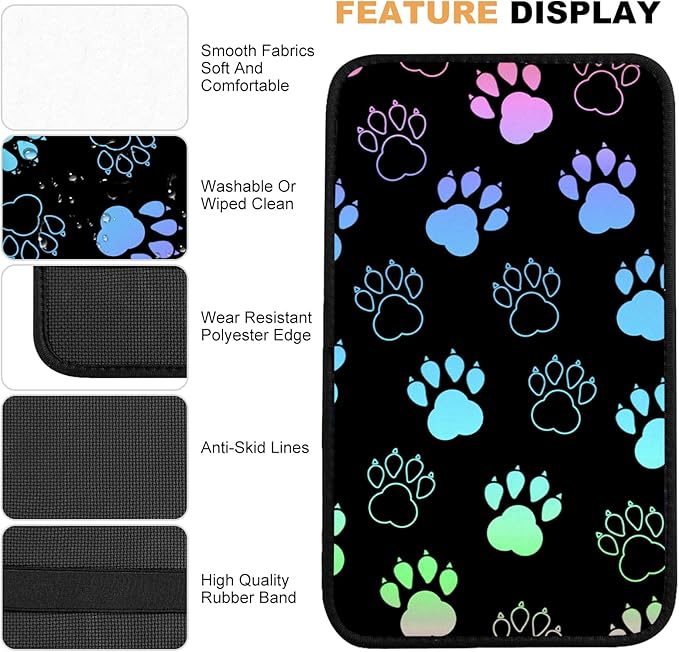 Auto Center Console Cover, Car Armrest Box Pad,Black Dog Paw Print Soft Waterproof Auto Armrest Seat Box Cover Protector for Most Vehicle SUV Truck Car