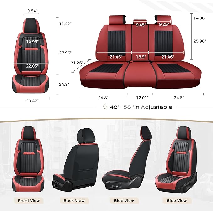 Coverado Car Seat Covers Front Seats, Seat Covers for Cars, Car Seat Protector, 2-Pack Car Seat Cushion Nappa Leather, Waterproof Seat Covers Carseat Cover Universal Fit for Most Cars(Red&Black)