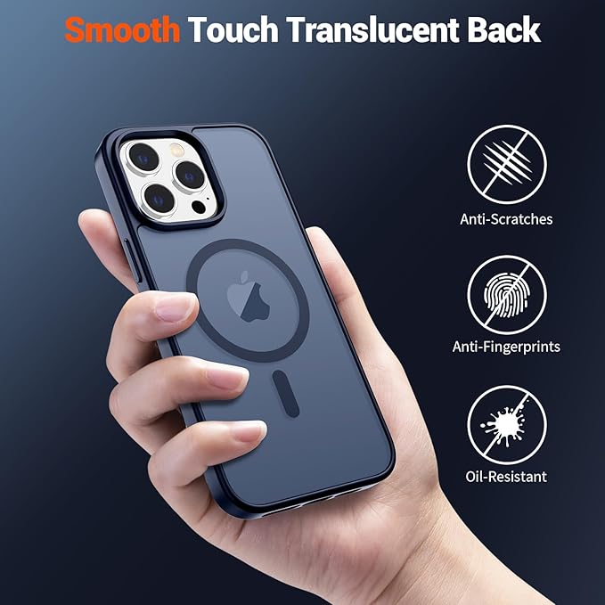 SUPFINE Magnetic for iPhone 15 Pro Max Case with Screen Protector (Compatible with MagSafe) (Military Grade Drop Protection) Translucent Matte Shockproof Phone Cover,Dark Blue