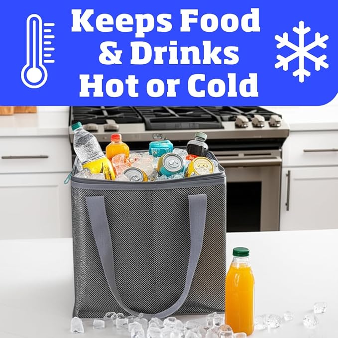 DURASACK Medium Insulated Food Delivery Bag – 13"x7"x13" Reusable Thermal Tote for Hot & Cold Meals – Portable, Foldable Meal Carrier for Takeout, Grocery, and Personal Use