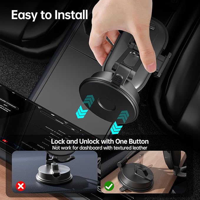 Universal Vacuum Phone Holders for Your Car [360° Rotation Metal Holder] Upgraded Suction Cup Phone Mount for Car/Tesla/Mirror/Wall, Foldable Tesla Phone Mount for All Phones and Thick Cases